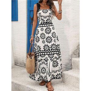 Floral Print Tie Strap Casual Maxi Dress